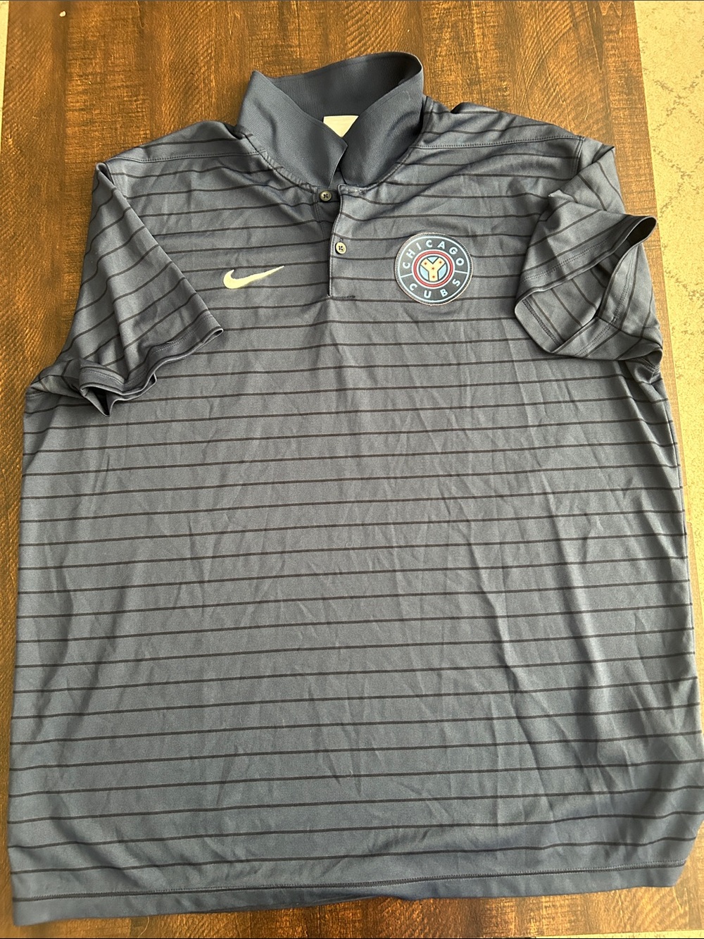 Nike Chicago Cubs Men Dark Gray Striped Polo